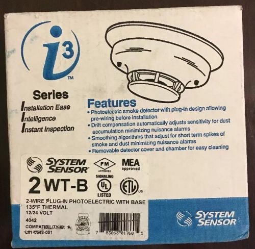 System Sensor 2WT-B 2-wire, photoelectric i3 smoke detector 135°F Thermal