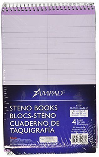 Ampad pastel steno books, orchid, 80 sheets per book, 4 pack (45-288) for sale