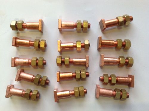 15 Rectangular Head Copper Bolts M8x1.25 w/ Brass Nuts