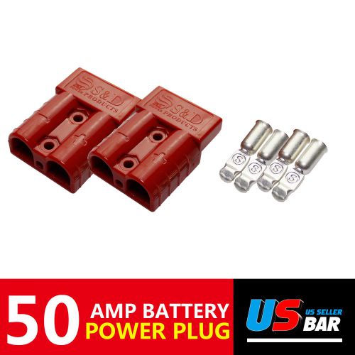 2PCS 50A BATTERY CONNECTOR PLUGS KIT #10/12 CONTACTS RED CAR WINCHES 4X4 TRAILER