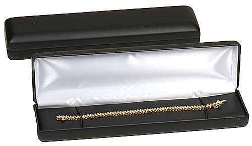 Black Faux Leather Bracelet Display Watch Jewelry Gift Box 8&#034; x 2&#034; x 1 1/8&#034;H