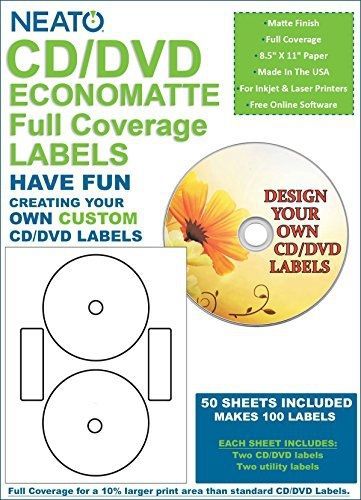 Genuine Neato Full Coverage Econo Matte White CD/DVD Labels, 2 Labels per Sheet