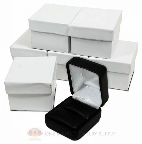 6 Piece Black Faux Leather Ring Jewelry Gift Box 1 7/8&#034; x 2 1/8&#034; x 1 1/2&#034;H