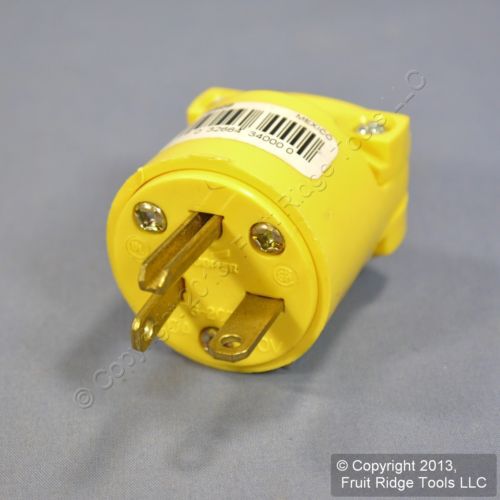 Cooper Yellow Straight Blade Male Plug 6-20 20A 250V NEMA 6-20P Bulk 4509