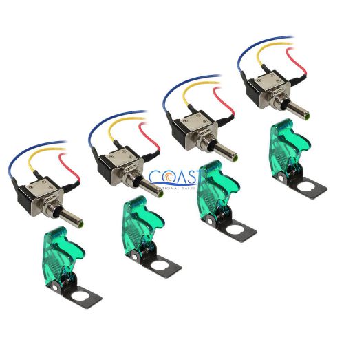 4X Car Home Heavy Duty Green LED Metal Toggle Switch On/Off w/covers MTSG