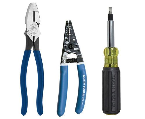 Klein 3-Piece Electricians Tool Kit Cutting Pliers Wire Stripper and Screwdriver
