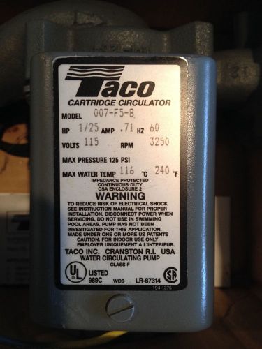 Taco 007-F5-B 00 Series Cartridge Circulator w/ Hardware