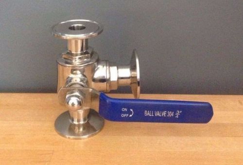 3/4&#034; Three Way 1.5&#034; Tri Clamp Ball Valve T Flow  304 SS, SUS304 Homebrew Beer