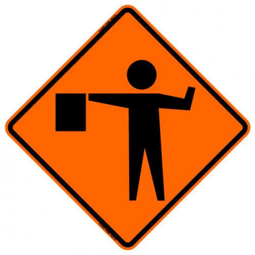 FLAGGER AHEAD SYMBOL (48&#034;) Roll-Up Sign with Ribs..FLUORESCENT VINYL