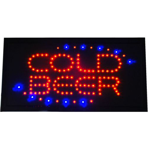 COLD BEER Bar pub 19x10&#034; Open store Shop LED Animated Sign drink ice Switch neon
