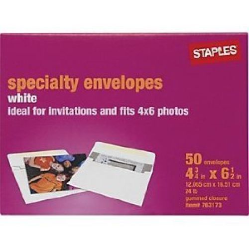 Staples 4-3/4&#034; x 6-1/2&#034; Photo Envelopes, 50/Box