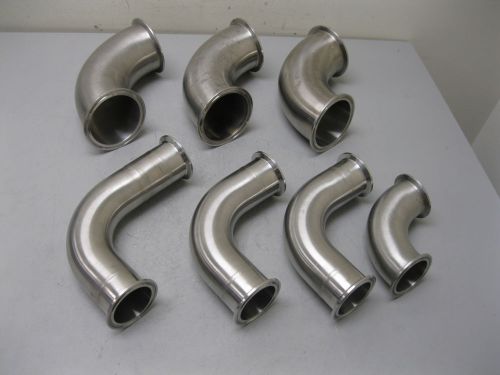 Lot (7) 3&#034; &amp; 2&#034; Tri-Clamp Stainless Steel Sanitary 90° Elbow D17 (1907)
