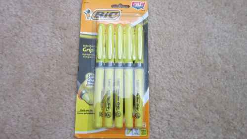 BIC Brite Liner Grip Highlighter - 5-Count - Yellow - Chisel Tip - NEW in pkg