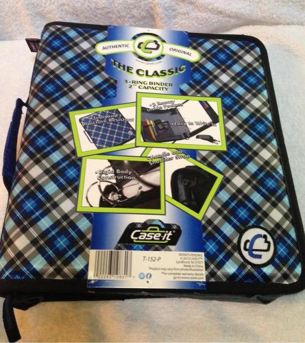 NEW Case it The Classic 3-Ring 2&#034; Capacity Binder Shoulder Strap BLUE PLAID