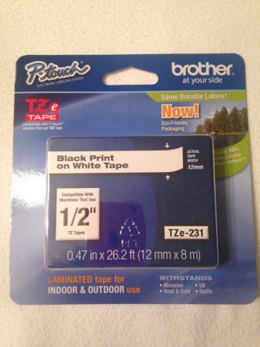 Brother P-Touch labeling tape  Black print on White tape  TZe-231