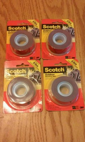 Scotch Outdoor Mounting Tape Holds 5 lbs 1&#034; x 60&#034; Weather Resistant Box Lot of 4