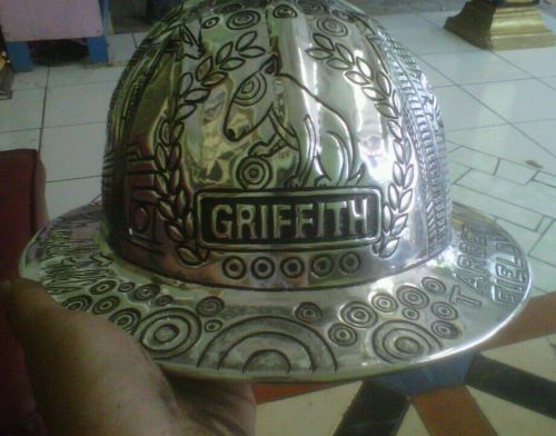 Custom aluminum engraved hard hat hand crafted mining oil rig art work for sale
