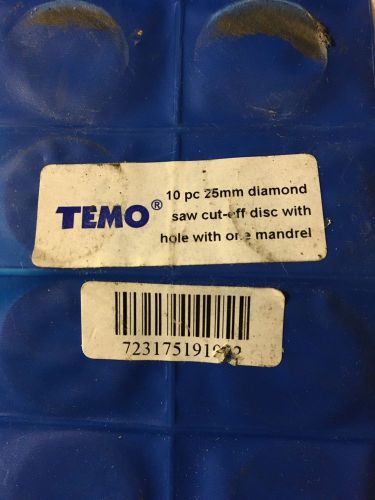 TEMO 10 Pc 25mm Diamond Saw Cut-off Disc With Hole With Mandrel (D8)