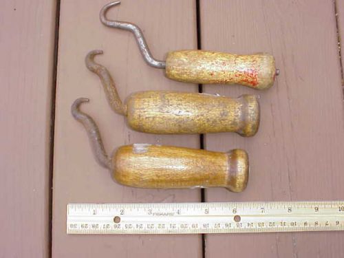 A Lot of 3 Vintage Rebar Wire Tying Tools Wooden Handle