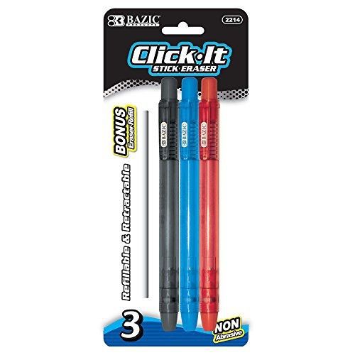 BAZIC 3 Retractable Stick Eraser w/ Refill