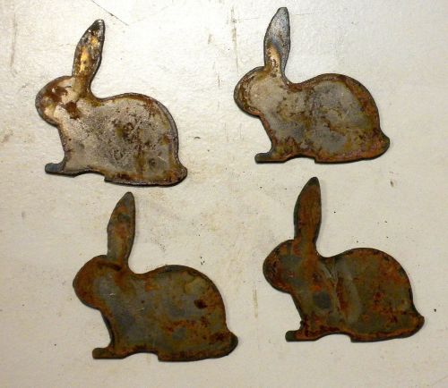 Lot of 4 Rabbit Bunny Shapes 3&#034; Rusty Metal Vintage Ornament Craft Stencil