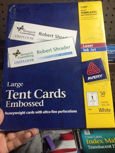 Avery Large Embossed Tent Cards 5309, 3-1/2&#034; x 11&#034;, White, Uncoated, Box of 50