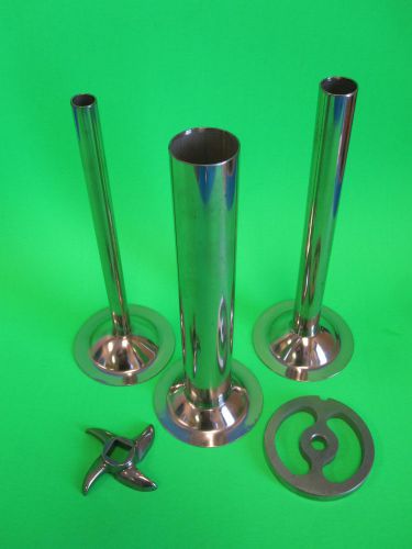 #22 meat grinder mincer plate, knife blade and sausage stuffing tubes 5 pc for sale