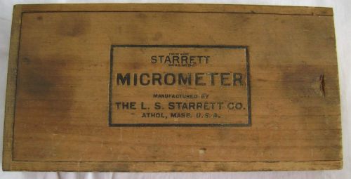 Vintage Starrett wood box and 3&#034; Micrometer, Instructions, &amp; Wrench
