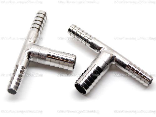 (2) food grade stainless steel 1/4&#034; x 1/4&#034; x 3/8&#034; barb t tee hose fitting splice for sale
