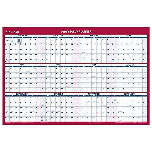 AT-A-GLANCE Erasable Wall Calendar 2016, Vertical / Horizontal, 12 Months,