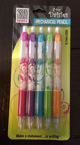 Zebra mechanical pencils, z-grip daisies 0.7 mm lead, rainbow barrel 5-pack for sale
