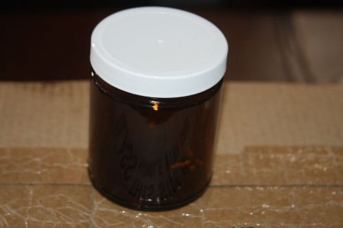 Amber glass jars w/ teflon lined cap, 9 oz lot of 32 new wide mouth straight for sale