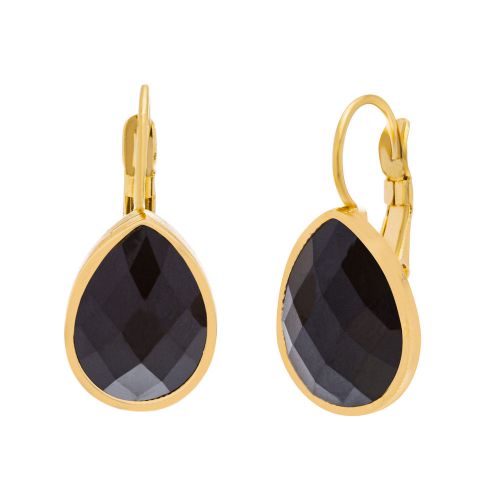 Gold-Tone Stainless Steel Black Teardrop  Snapback Earring