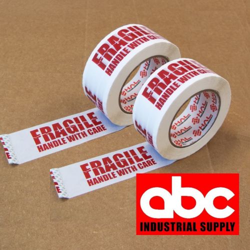 2 ROLL 2&#034; FRAGILE PRINED SHIPPING PACKAGING HAL TAPE 330 Feet 110 yards