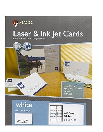 Maco MACO Laser/Ink Jet White Name Tags, 2-1/8 x 3-1/2 Inches, 8 Per Sheet, 400