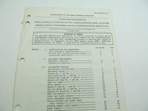 Marconi 476-853,476-854 calibration procedure manual, u.s. army booklet for sale
