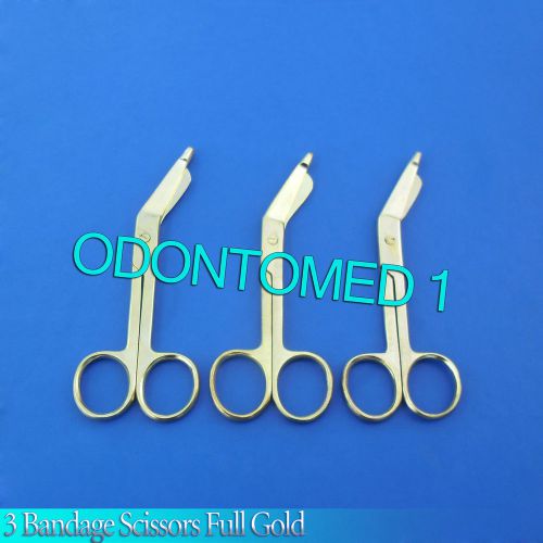 3 Lister Bandage Scissors 4.5” Gold Plated Surgical