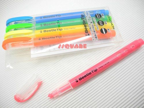 Kokuyo Beetle Tip 3-Way Highlighter Highlighting Marker,5 Colors w/ Plastic Case