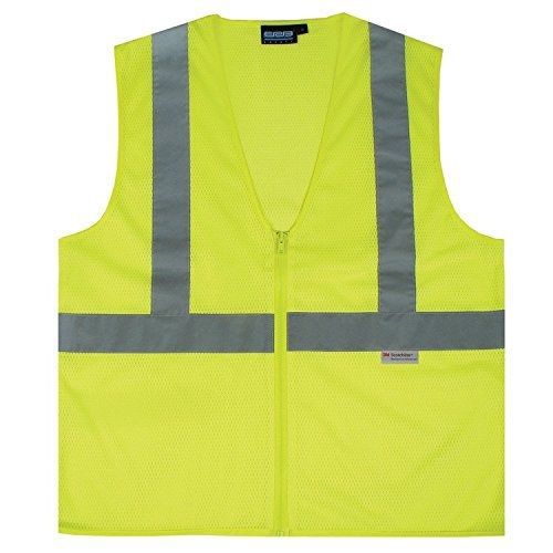 ERB 14632 S15Z ANSI Class 2 Zippered Mesh Safety Vest with Pockets, Lime,