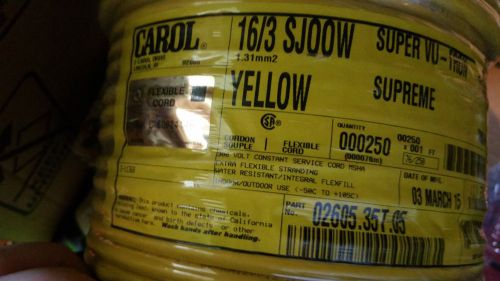 Carol 02605 16/3C Super Vu-Tron Supreme Yellow SJOOW 300V Power Cable Cord /20ft