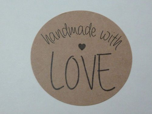 Handmade with LOVE circle Kraft w/black print 2&#034; inch (20 stickers) HOME BAKERS