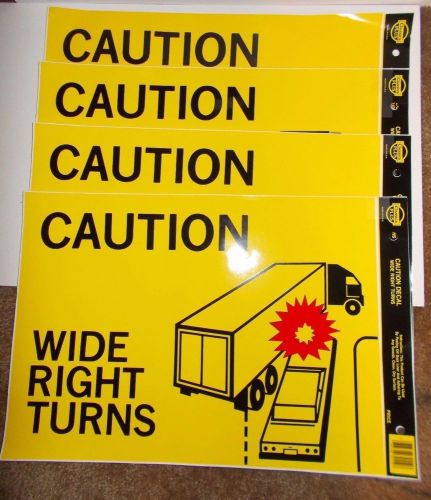 Lot of 4 - &#034;Caution Wide Right Turn&#034; Stickers / Decals - New, Truck Picture USA