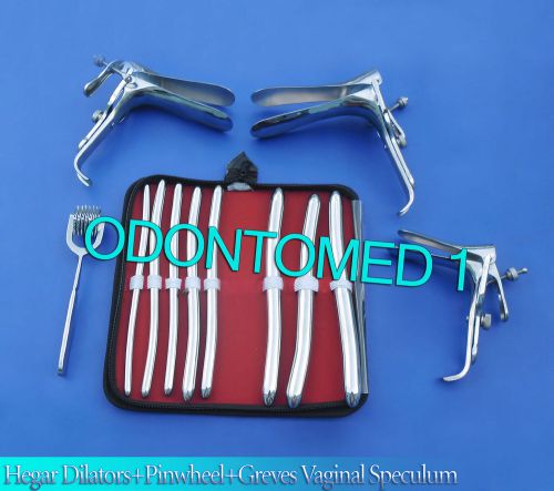 HEGAR DILATOR SOUNDS 8 PCS +WARTENBERG PINWHEEL 7 PRONG+3 GRAVES  SPECULUMS