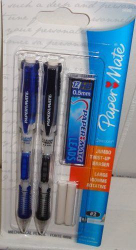 2 PAPER MATE Clear Point 0.5mm. Mechanical Pencils, BLUE/BLACK BARRELS