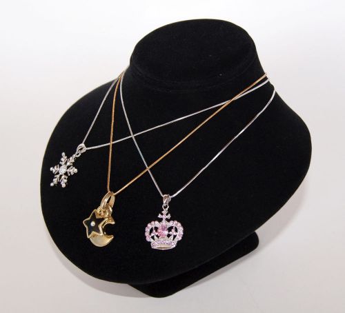 6.2&#034;Hx8&#034;W BLACK VELVET JEWELRY DISPLAY BUST NECKLACE CHAIN PENDANT EARRING JA37B
