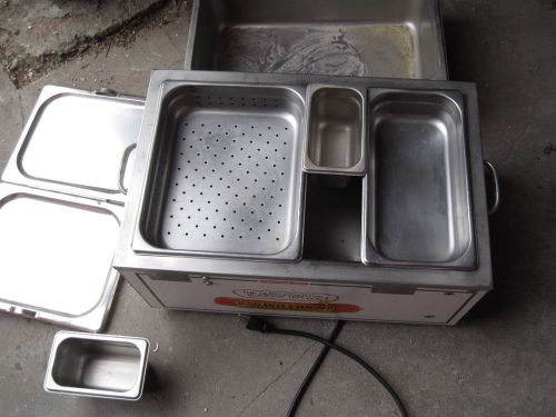 Industrial working hotdog wurst steamer steam table with trays red hot chicago for sale