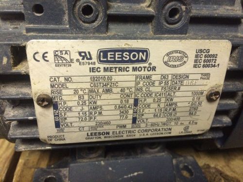 Leeson Rigid Base IEC Metric Motor 1/4 hp, 3 Phase, D63 Frame