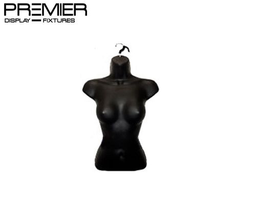 New half hanging torso female body form plastic mannequin clothing display black for sale