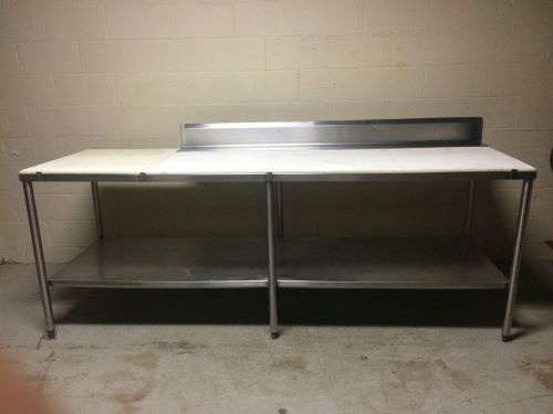 SS Stainless Steel table w/ poly cutting board &amp; 6&#034; back splash under-shelf 8&#039;