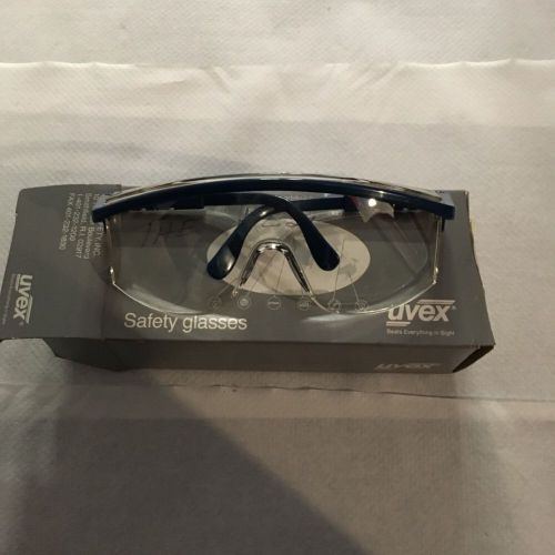 NIB Vintage 1991 style Safety Glasses UVEX clear BLUE Racing Strip retro